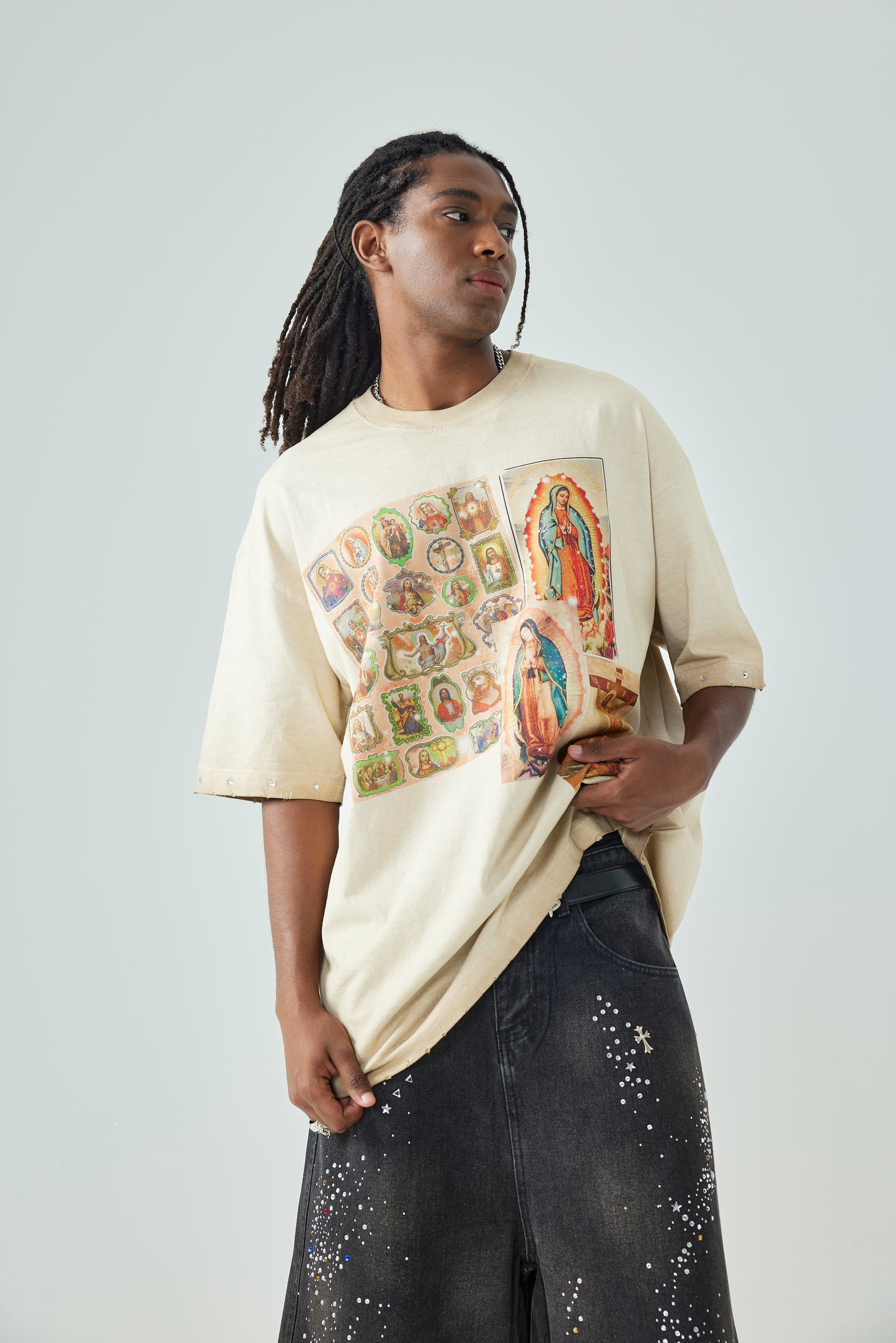 New Arrival Catholic Collage T Shirt Religious Vintage Streetwear Tee-173