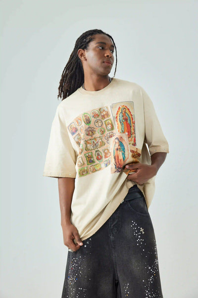 Camiseta de collage de estampas religiosas-173