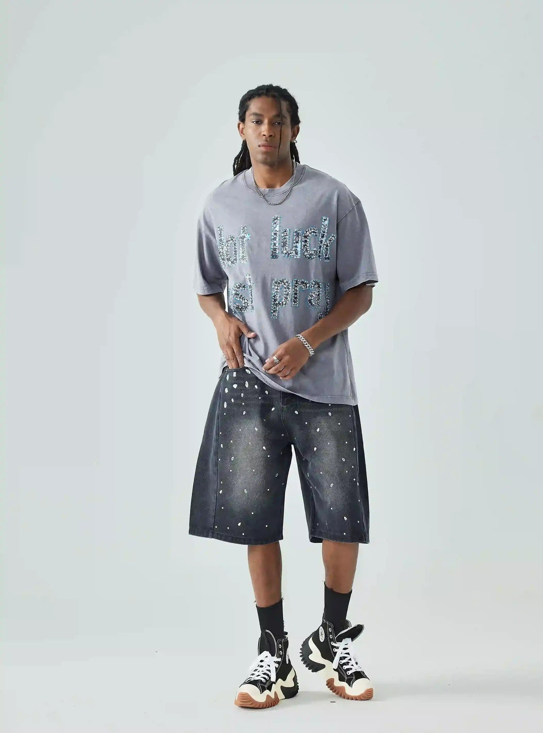 Shining Diamond Graffiti Print T-shirt-069T