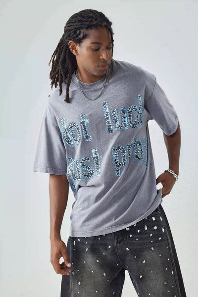 Camiseta con estampado de grafiti diamante brillante-069T