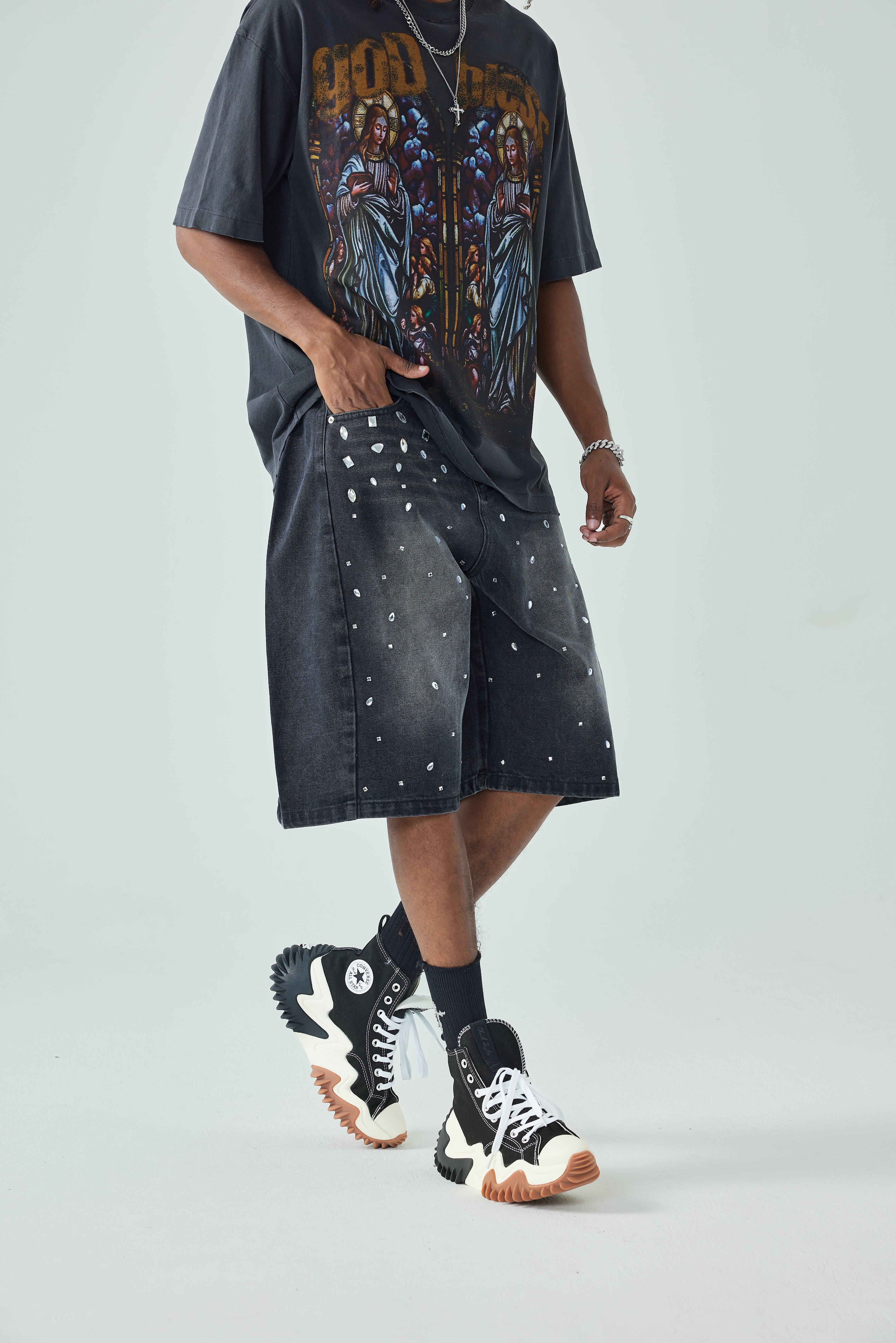 Sparkling Crystal Denim Shorts-197