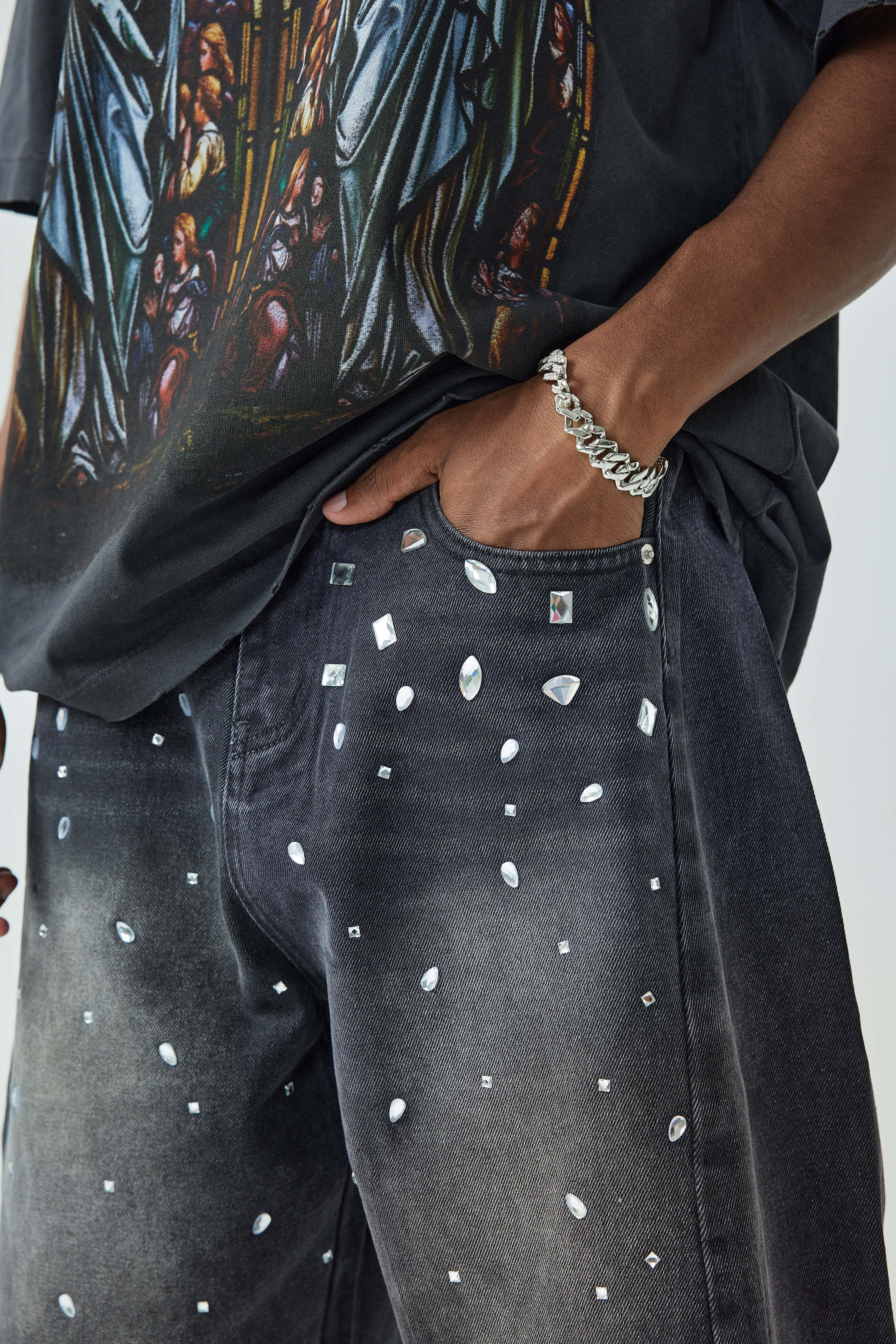 Sparkling Crystal Denim Shorts-197