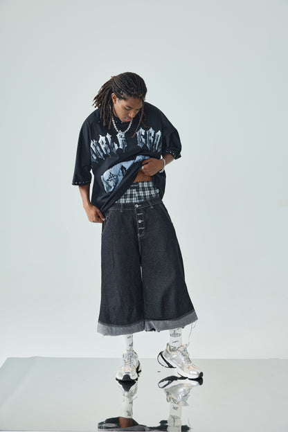 New Style Gothic Graphic T Shirt Oversized Black Streetwear Cross Print Punk Rock Style Tee-189
