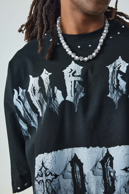 New Style Gothic Graphic T Shirt Oversized Black Streetwear Cross Print Punk Rock Style Tee-189