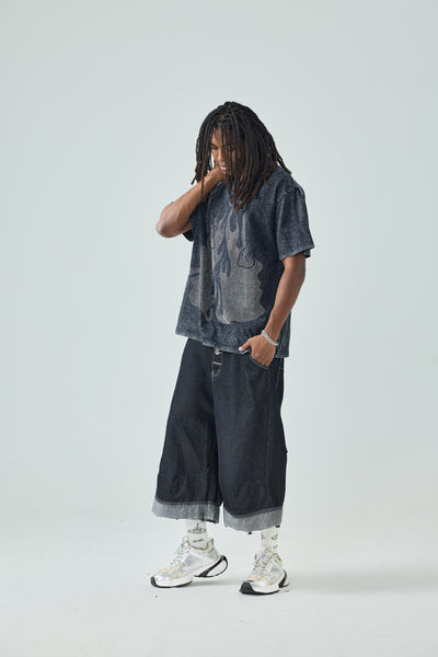 DOUBLECRAZY Flame Two-Faced Man Diamond Distressed Vintage T-shirt