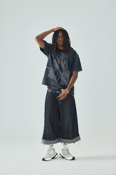 DOUBLECRAZY Flame Two-Faced Man Diamond Distressed Vintage T-shirt