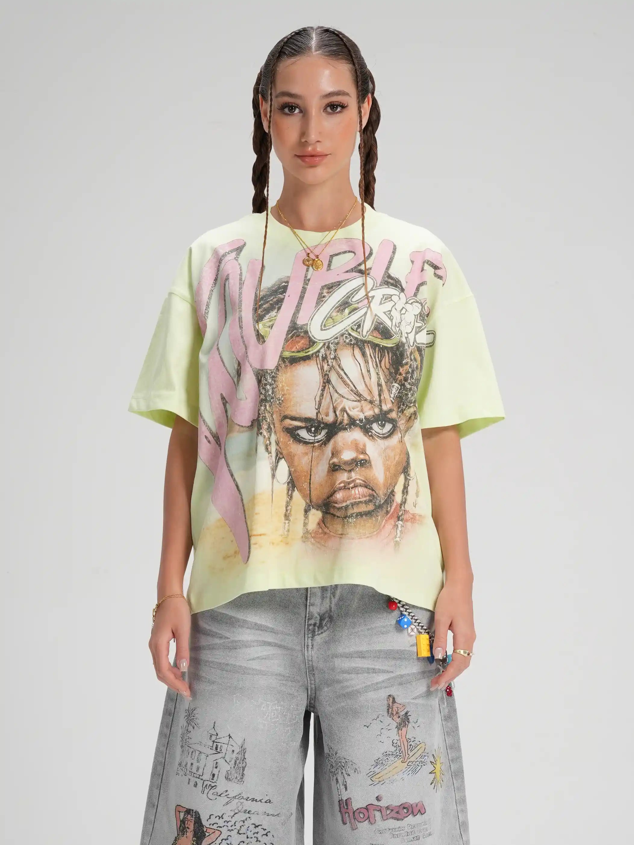 Camiseta Boxy para Niño Rockstar Braids-602