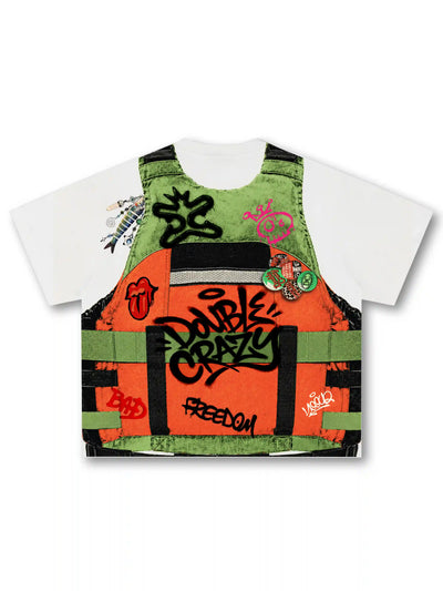 Illusion Orange Vest Tag Boxy Tee-603