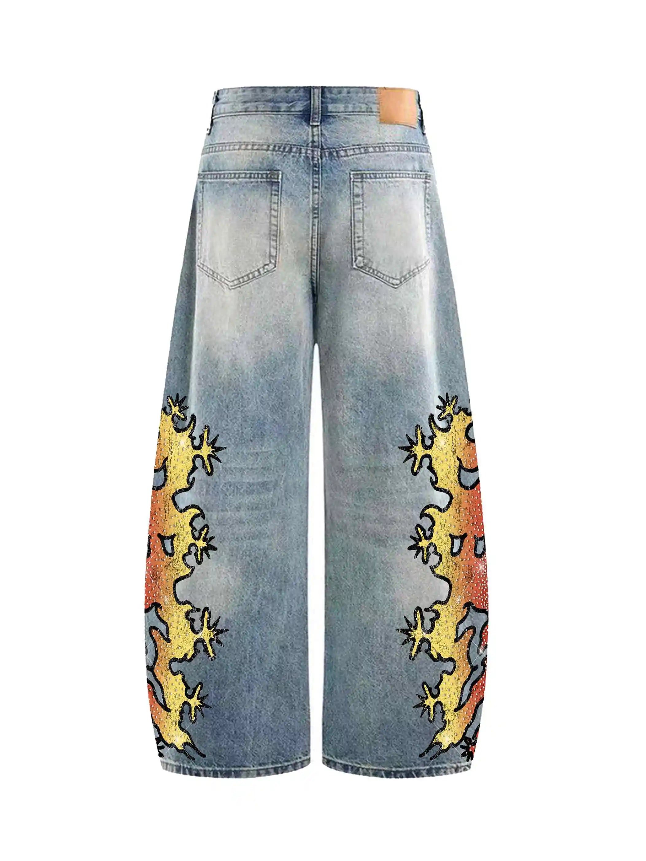 Sparkle Tribal Fire Wide Jeans-611
