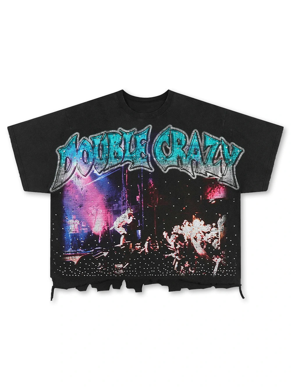 T-shirt Sparkle Crowd à ourlet déchiré-616