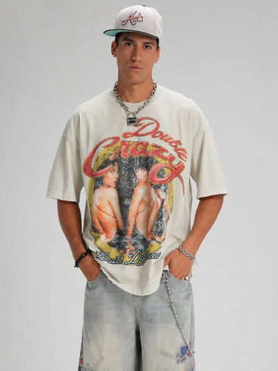 Camiseta holgada con póster de R&B desgastado de los 90-619