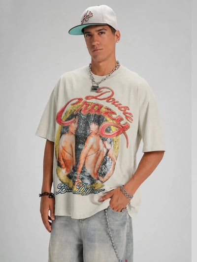 Camiseta holgada con póster de R&B desgastado de los 90-619