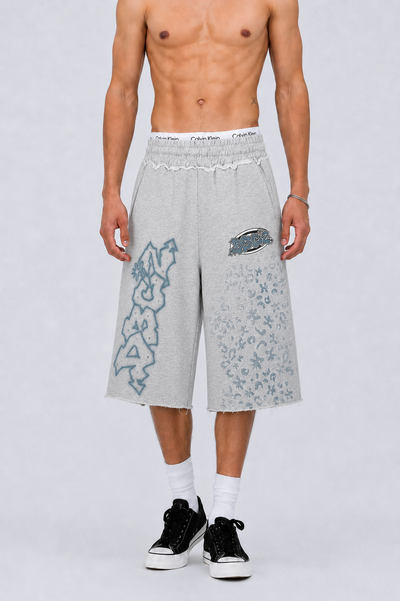 Rhinestone Graffiti Baggy Shorts-622