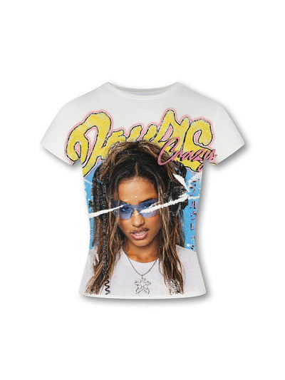 Creased poster girl y2k baby tee front view DoubleCrazy