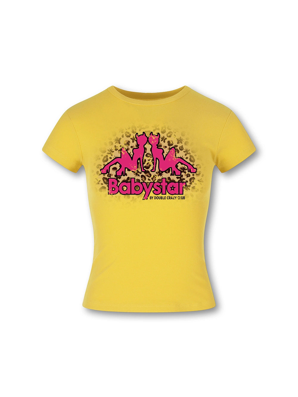 Leopard devil girl rhinestone baby tee front view DoubleCrazy