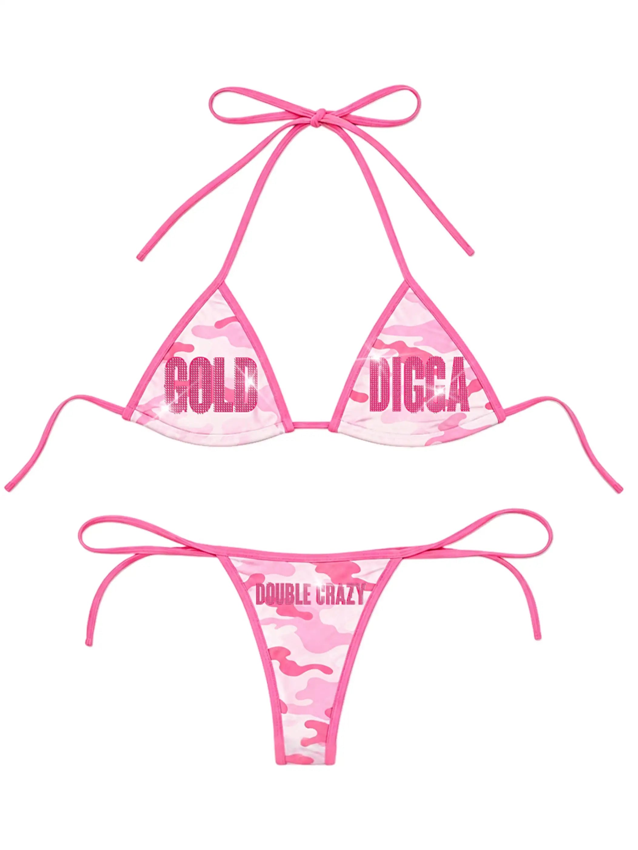 Rhinestone Pink Camo Bikini Set-653