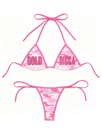 Rhinestone Pink Camo Bikini Set-653