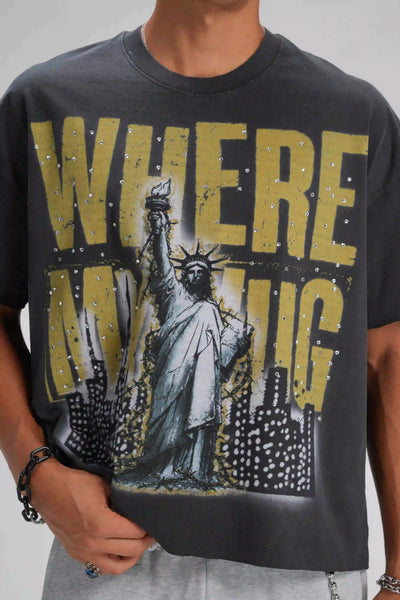 Camiseta Vintage con Eslogan de la Libertad-656