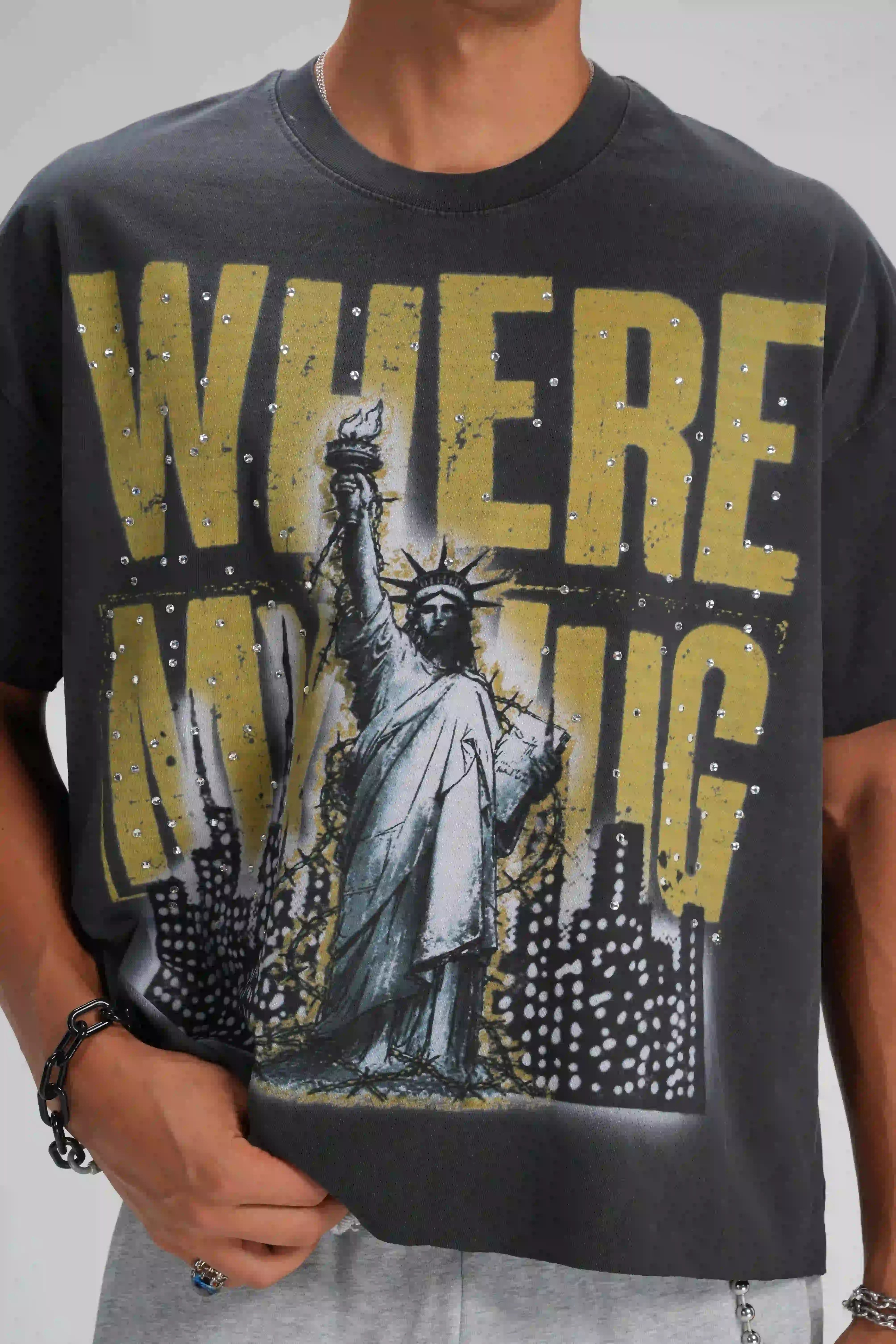 Camiseta Vintage con Eslogan de la Libertad-656