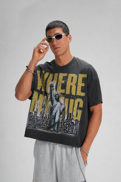 Camiseta Vintage con Eslogan de la Libertad-656