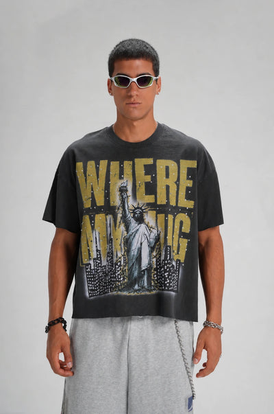Camiseta Vintage con Eslogan de la Libertad-656