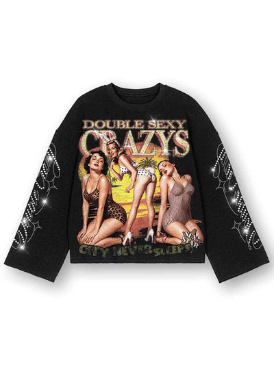 Rhinestone Pin Up Waffle L/S-671