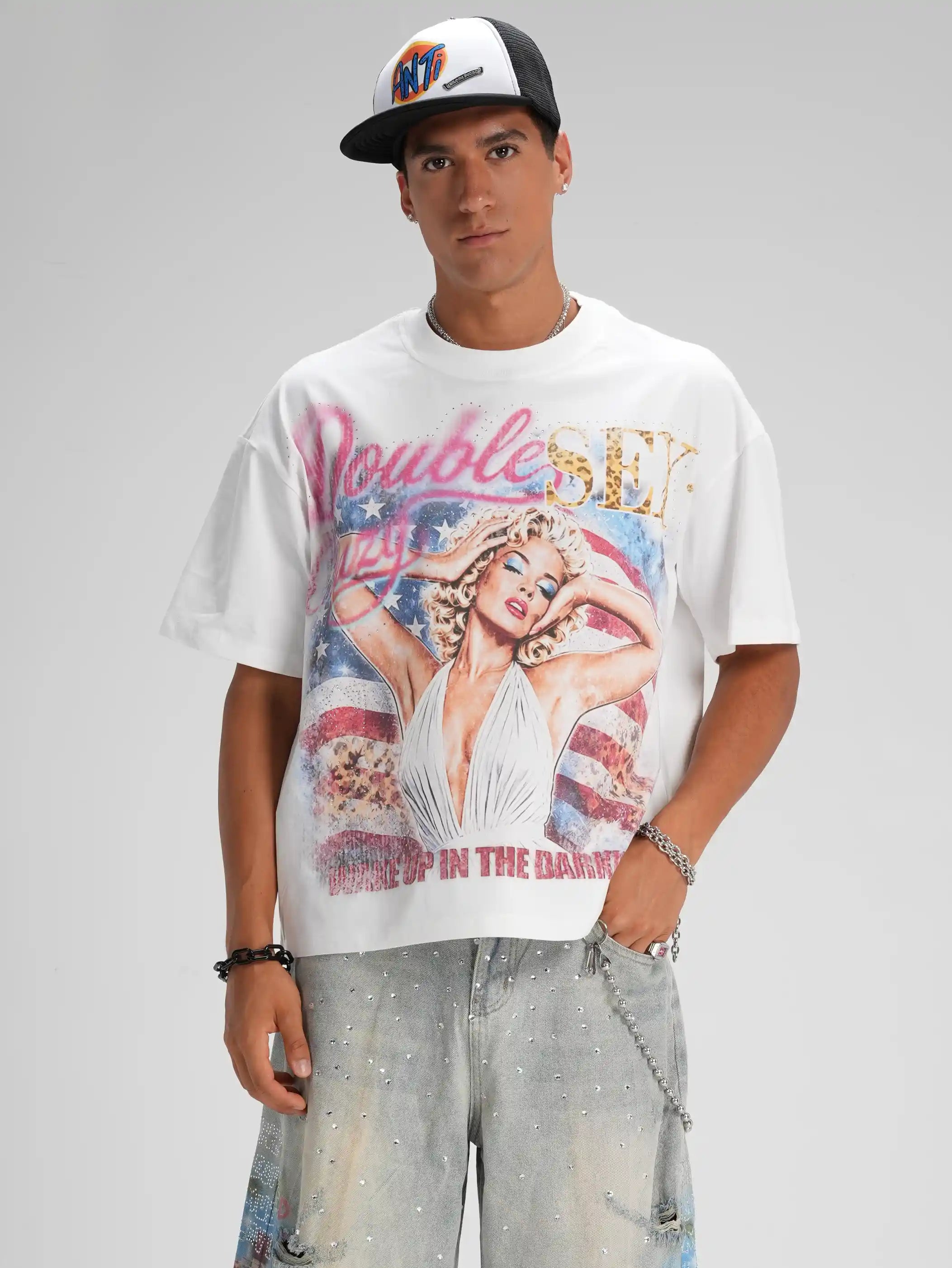 T-shirt ample drapeau américain -672