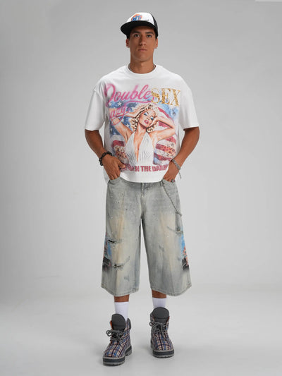 T-shirt ample drapeau américain -672