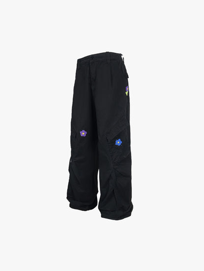 Double Crazy Floral Embroidered Denim Pants with Side Pockets Trendy Streetwear Casual Loose Fit