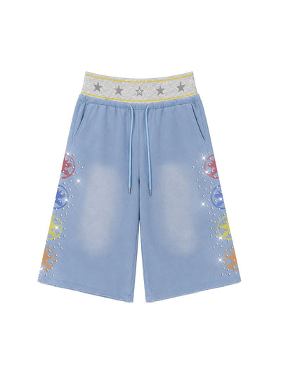 Faded Iced Out Layered Jorts-679