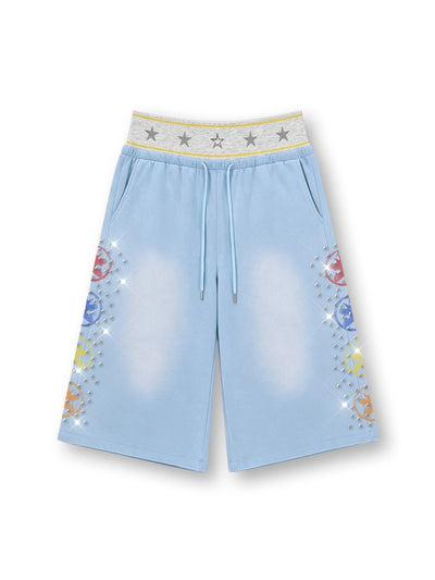 Faded Iced Out Layered Shorts-679
