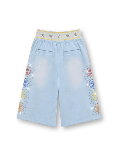 Faded Iced Out Layered Shorts-679
