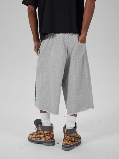 Faded Gothic Text Raw Shorts-736