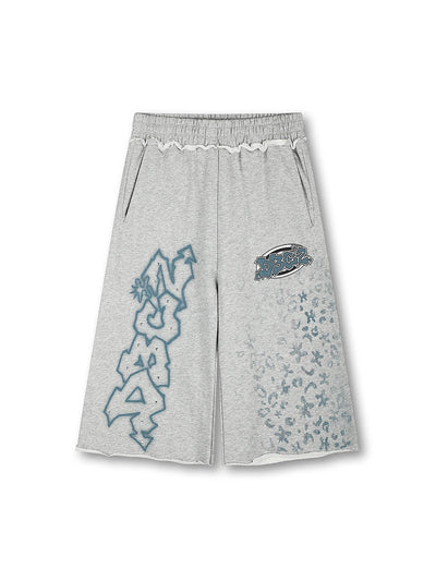 Rhinestone Graffiti Baggy Shorts-622