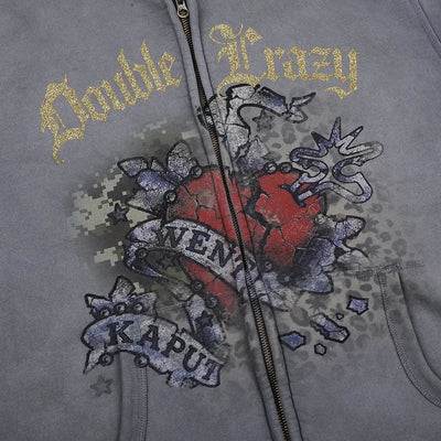 Snow Wash Foil Text Zip-Up-744