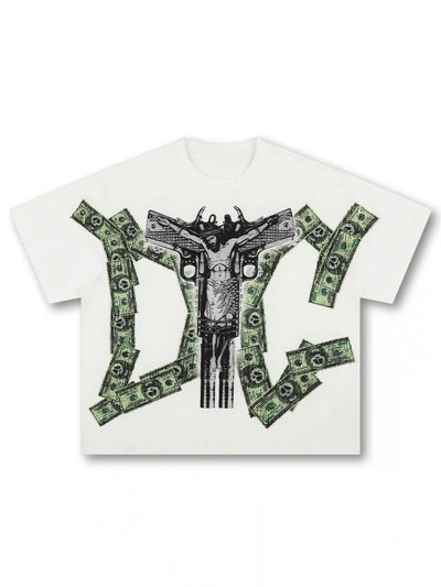 Camiseta holgada Sorona con Jesús tipo pistola bling-583