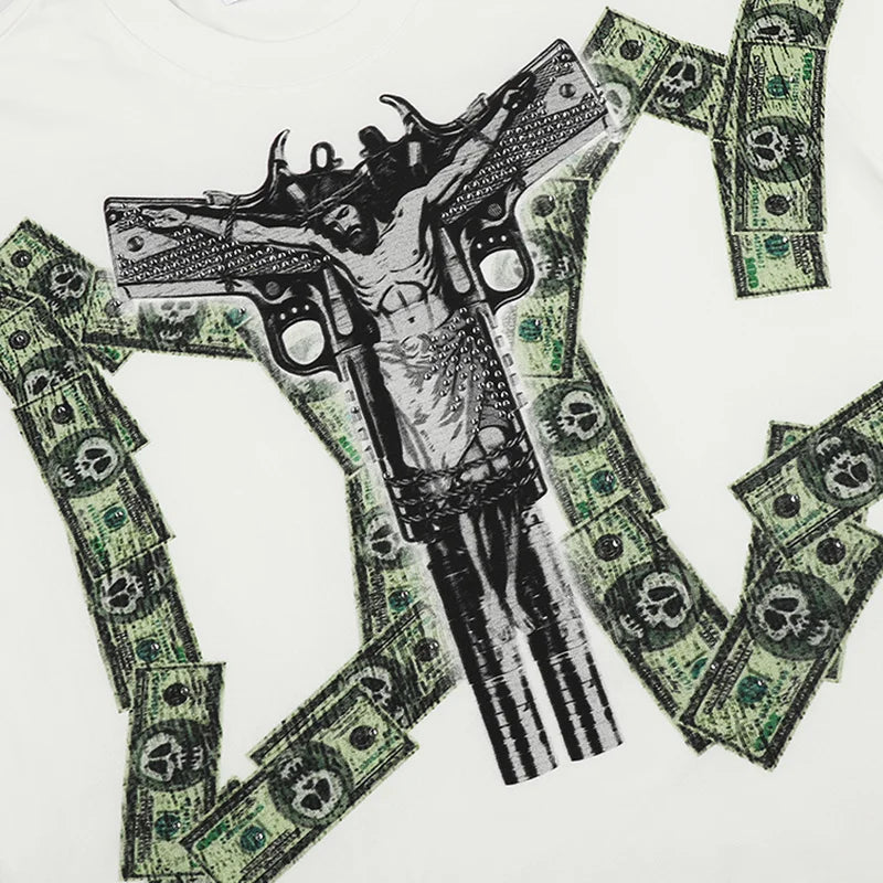 Camiseta holgada Sorona con Jesús tipo pistola bling-583