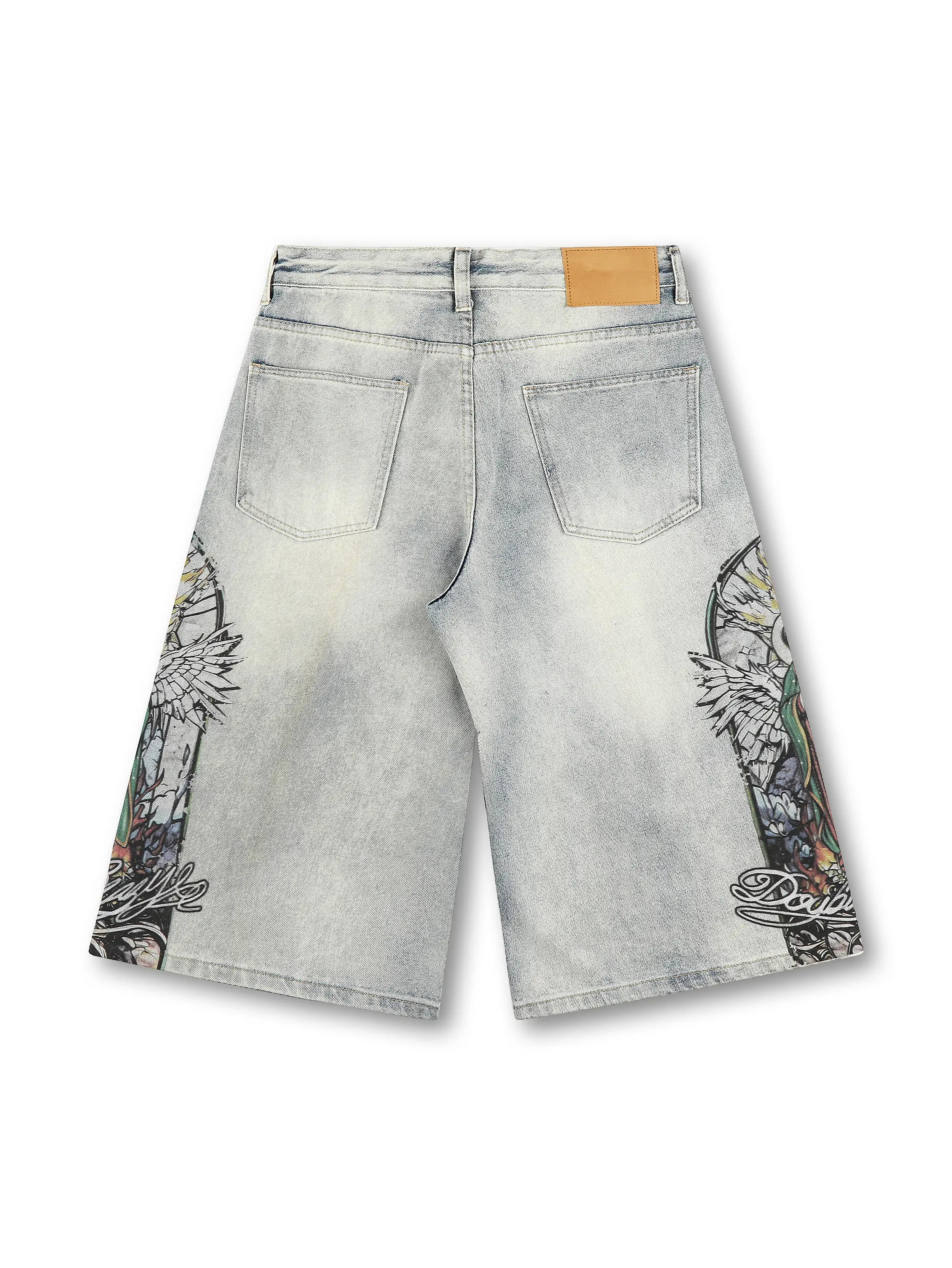 Graphic Religious Washed Jorts-580