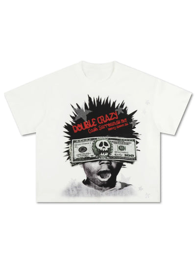 Bling cash afro kid boxy graphic tee rhinestone hip hop streetwear DoubleCrazy