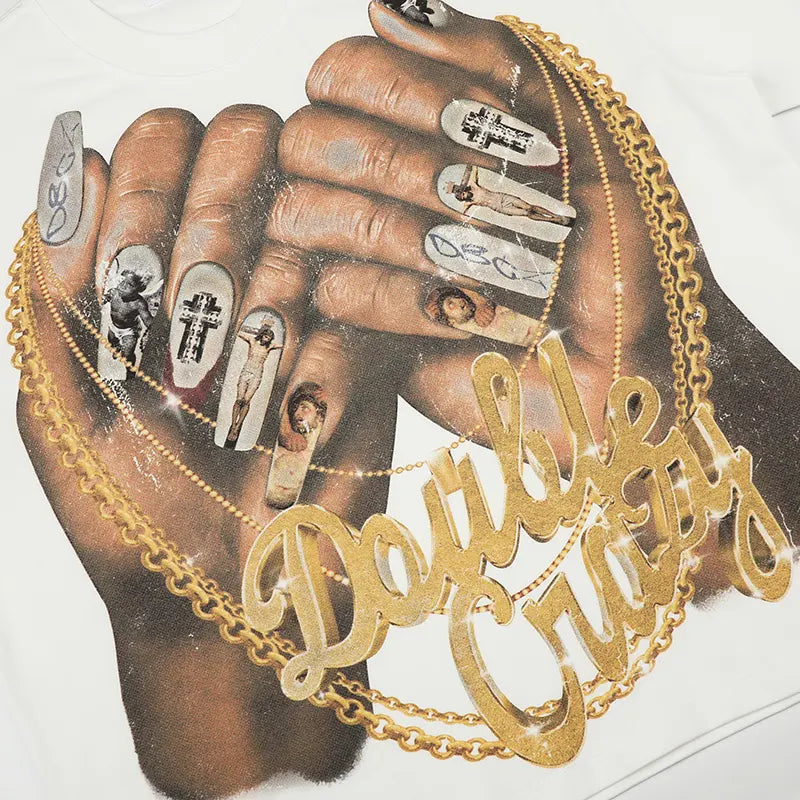 Bling Gold Chain Nail Boxy Tee-593