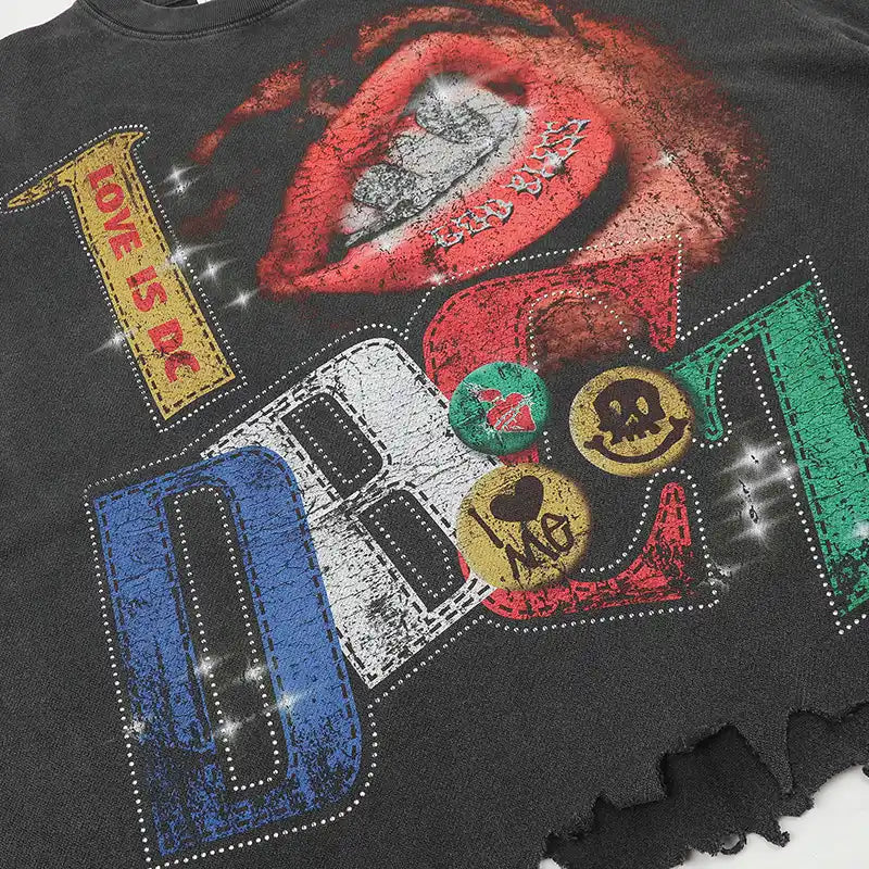 Bling Faded Grillz Lips Tee-592