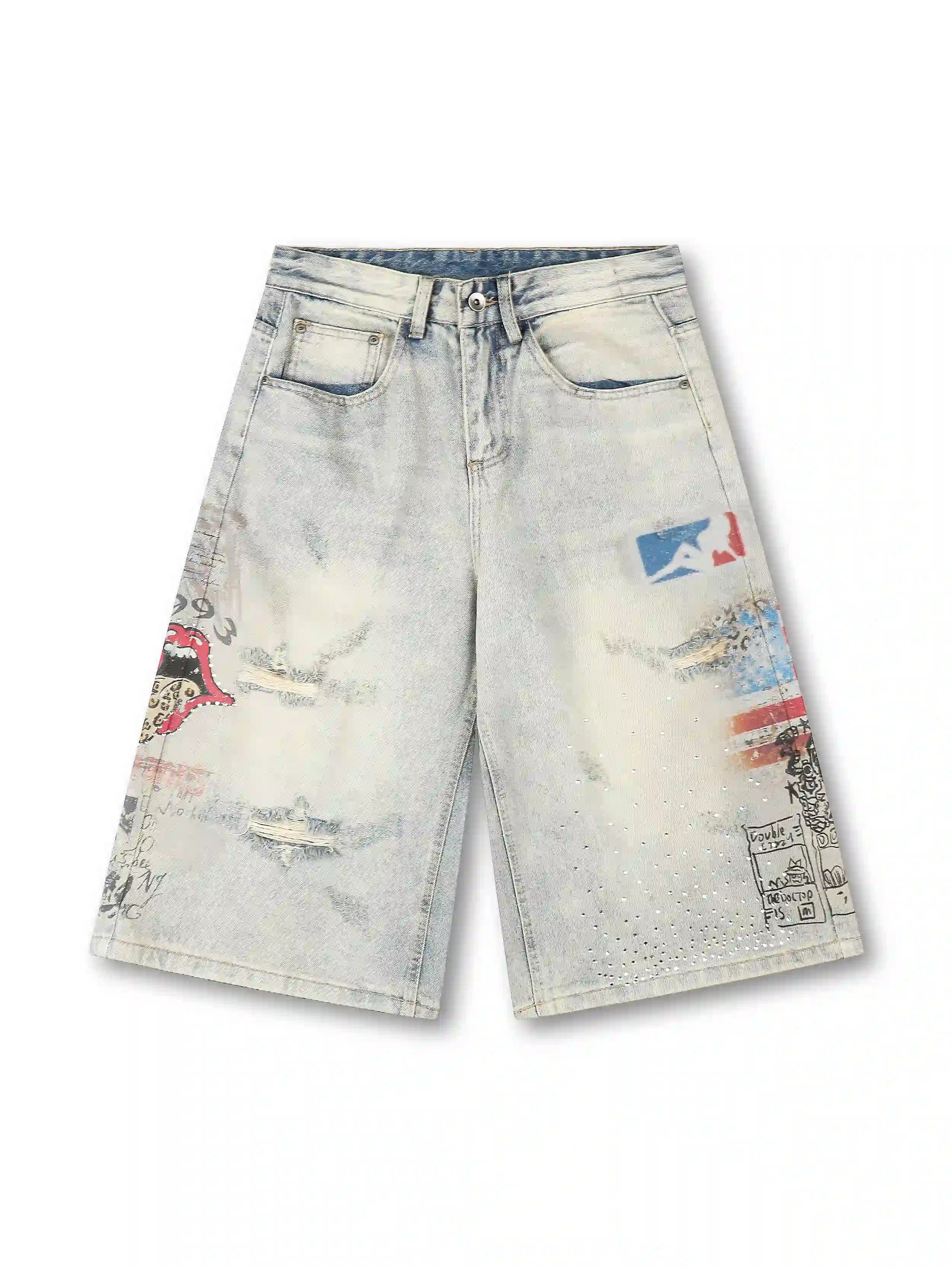 Punk Graphic Baggy Denim Jorts-579