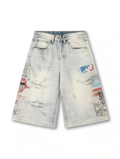 Jorts amples en jean graphique punk-579