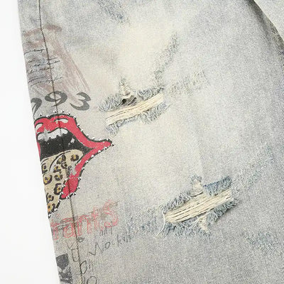 Jorts amples en jean graphique punk-579