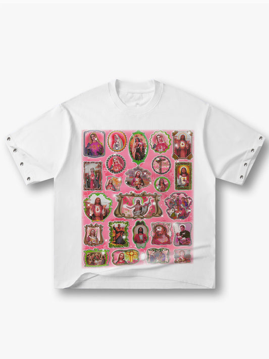 Pink Religious Collage T Shirt Graphic Vintage Streetwear Tee-174