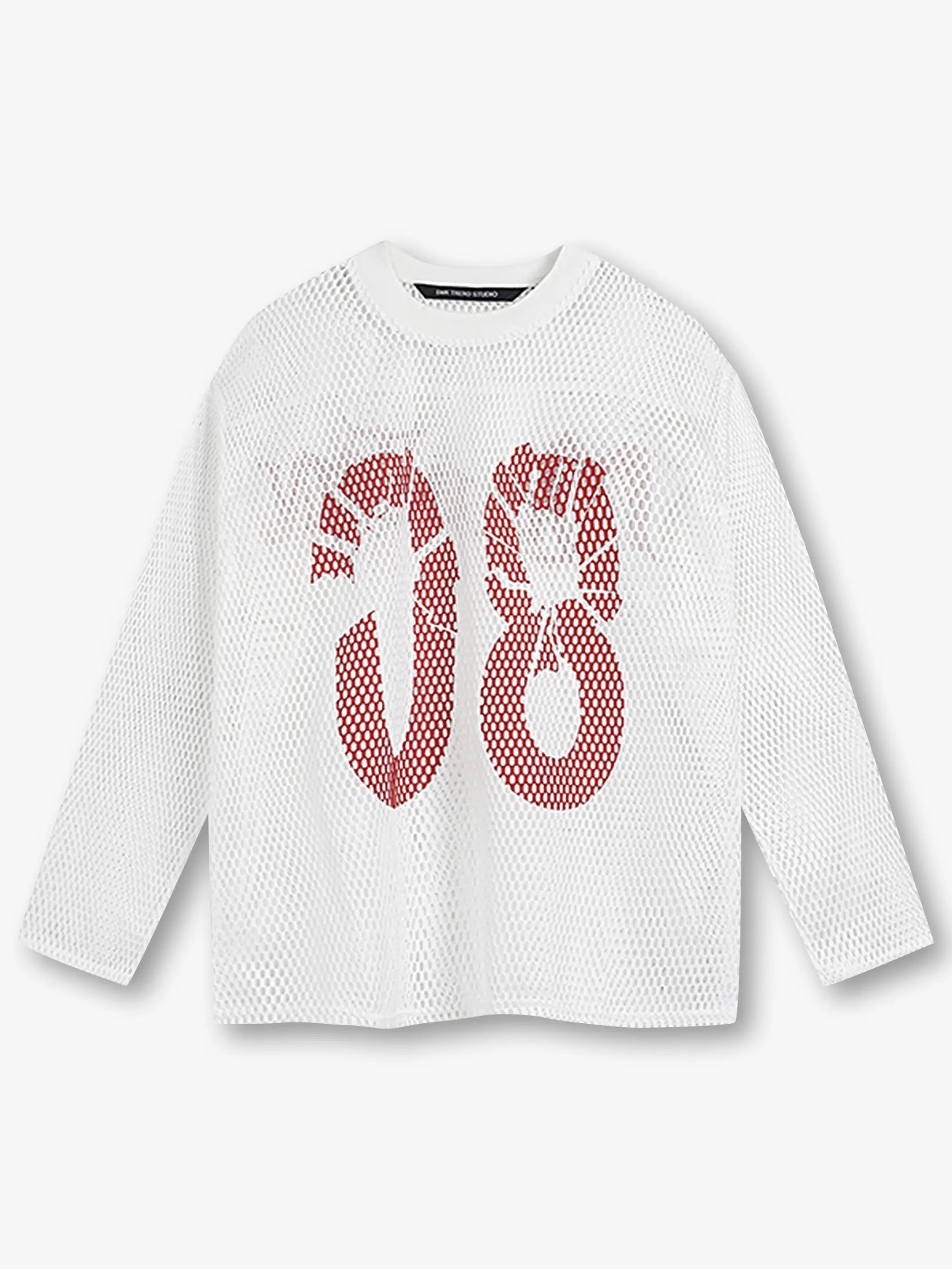 Bold Graphic Mesh Long-Sleeve Top -s906