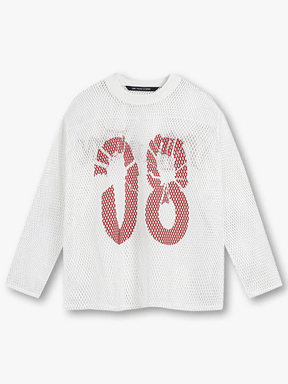 Bold Graphic Mesh Long-Sleeve Top -s906
