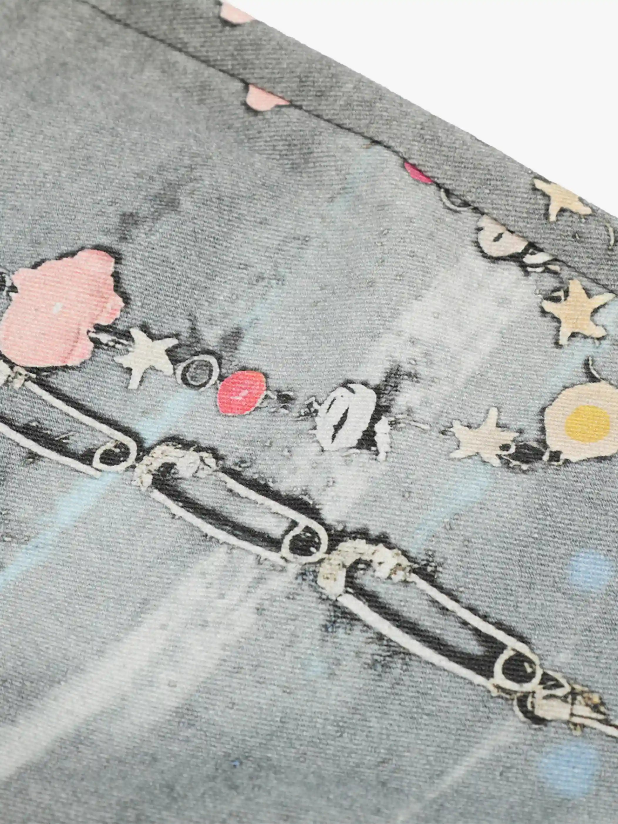 Playful Dog & Starfish Print Denim Pants-S1076
