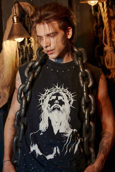 Gothic Jesus Graphic Tank Top-206