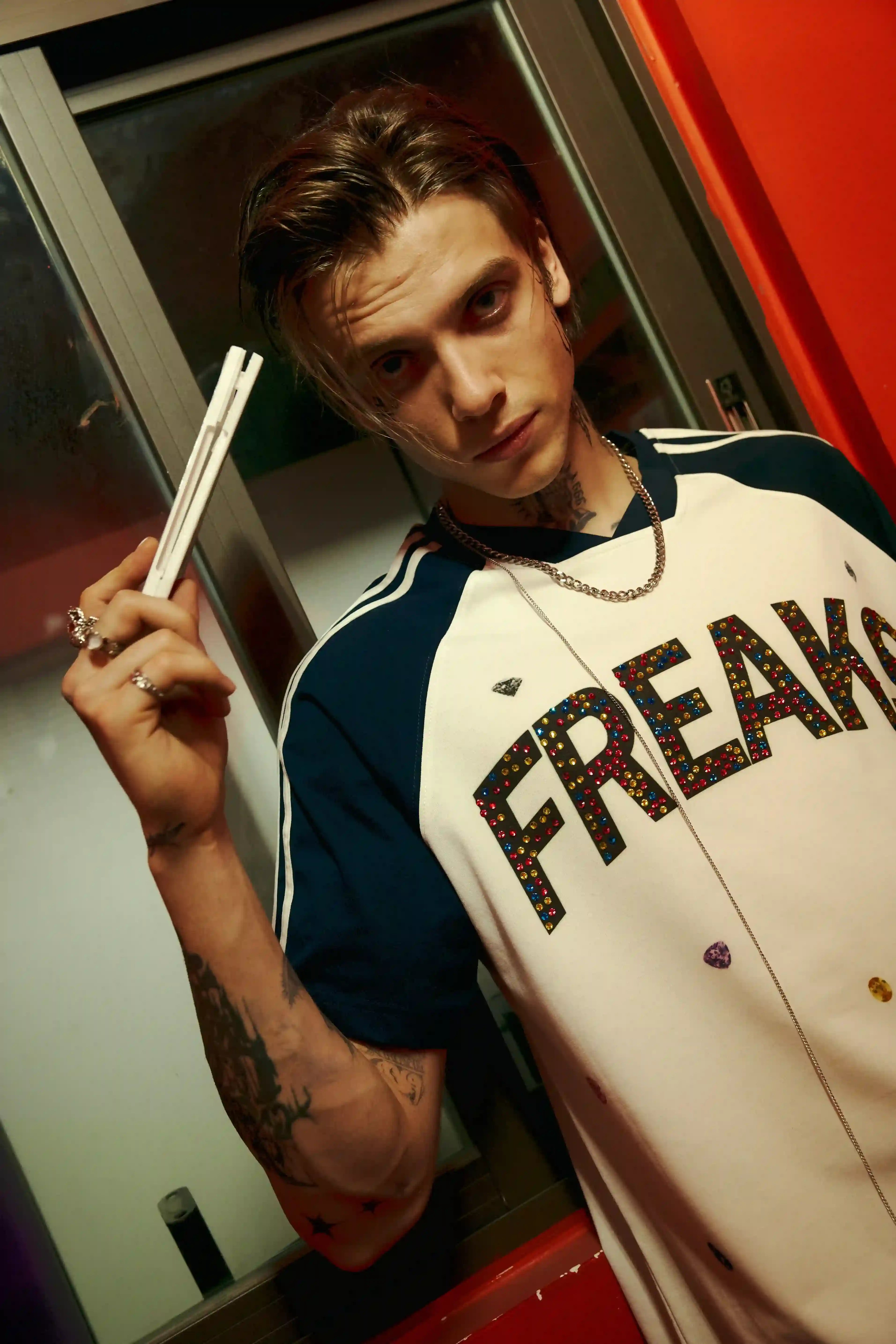 Graphic "FREAKS" Rhinestone T-shirt-216